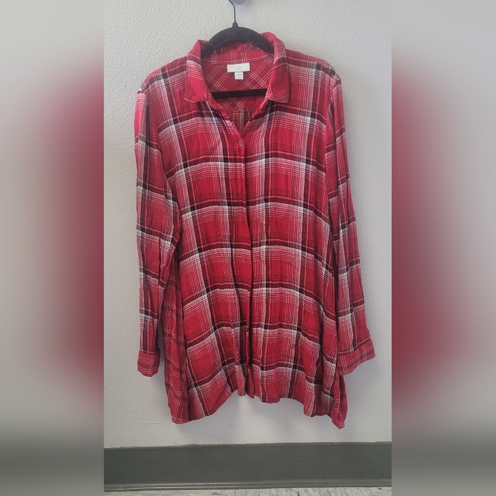 J Jill long Sleeve Plaid Top‎ Size Small Red and Black